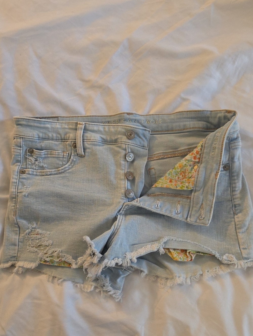 American Eagle Outfitters Light Blue Distressed Denim Shorts, Size 12